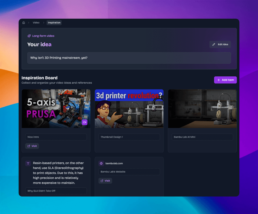 Inspiration Board Interface