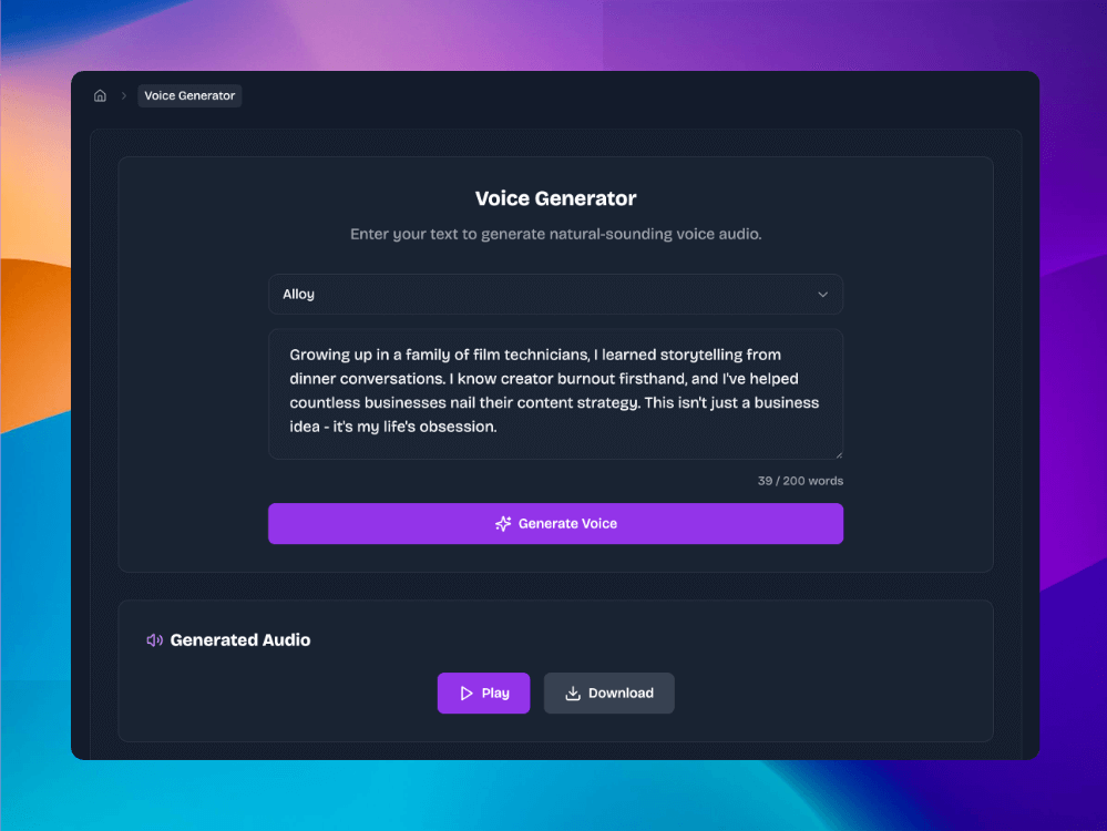Voice Generator Interface